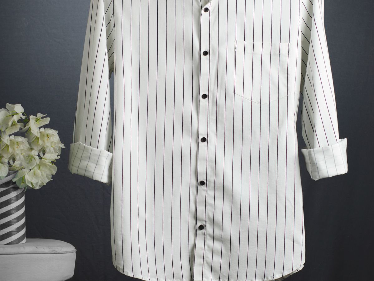 A clean striped shirt ready to wear without deodorant marks