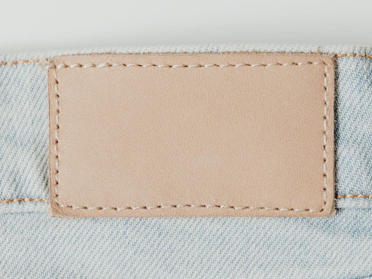 Denim jeans leather patch with washing instructions