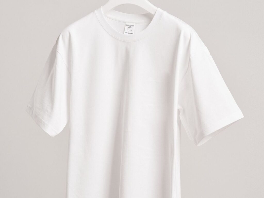 White t-shirt where deodorant marks show up before leaving home