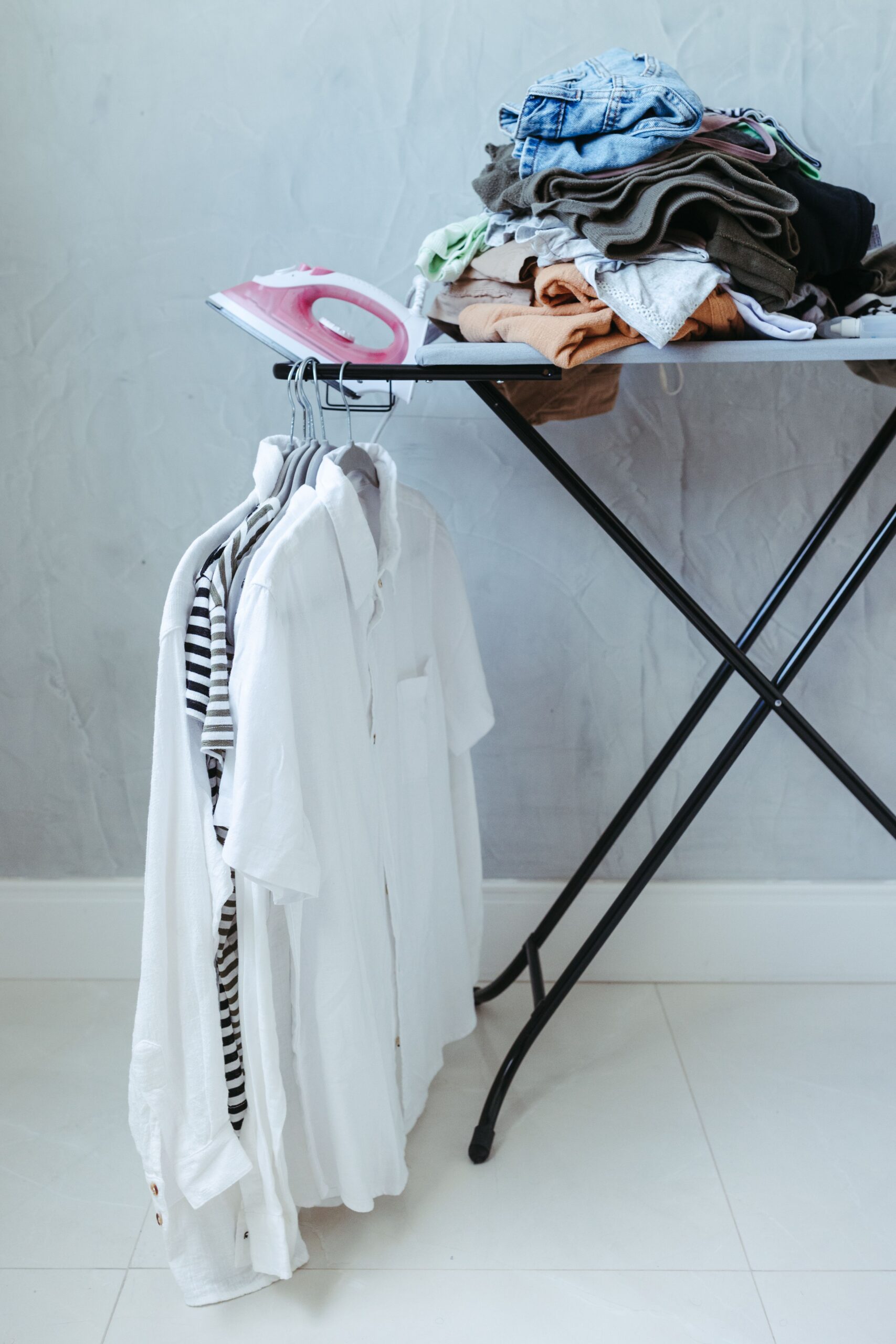 Ironing a hanging shirt as a board-free small-space solution